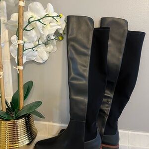 Stuart Weitzman Adrina City OTK Boots Black Leather/Stretch Size 9 $775